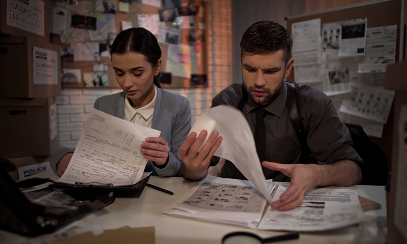IMAGE of 2 detectives doing research
